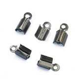 ATORSE 2x100 Pcs Folding Crimps Cord Thong End Connectors 10mm Black