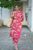 Anni Designer Women'S Rayon Viscose Straight Printed Kurta With Pant (Ladat Pink-Vks01_Xxl_Pink_Xx-Large),Pink,2XL,,,