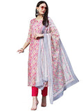 Anni Designer Women'S Cotton Blend Printed Straight Kurta With Pant & Dupatta (Waha Pink-Nw_Xxl_Pink_Xx-Large),Pink,2XL