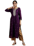 Libas Women'S Silk Embroidered Straight Kurtas (58140O_Wine