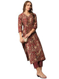 Gosriki Women'S Cotton Blend Straight Printed Kurta With Pant (Kivala Wine-Nj-Gs_Xxl_Wine_Xx-Large),Wine,2,B0D2NBWH77