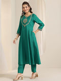 Libas Women'S Silk Blend Kurta Sets (Gs1047_Teal_Xxl)