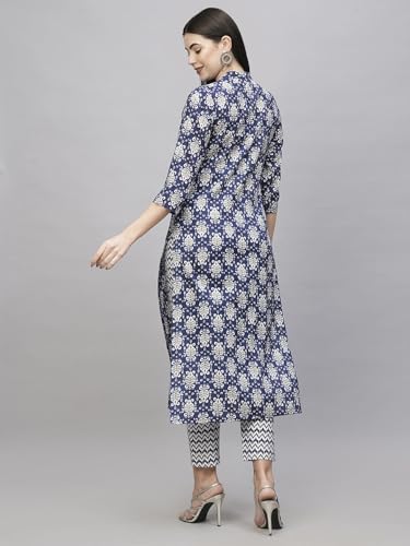 Anni Designer Women'S Cotton Blend Straight Printed Kurta With Pant (Babita Blue_S_Blue_Small),Blue,S,Cotton Blend,Babita_1423,Kurta