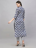 Anni Designer Women'S Cotton Blend Straight Printed Kurta With Pant (Babita Blue_L_Blue_Large),Blue,L,Cotton Blend,Babita_1423,Kurta