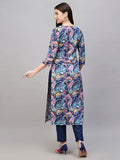 Anni Designer Women'S Cotton Blend Printed Straight Kurta With Pant (Uop_1486_Blue_Large),Blue,L,Cotton Blend,Straight,
