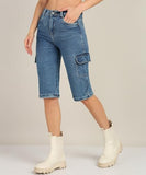 Nifty Women'S Denim Straight Fit Cargo Capris (1461_Ice_30_Sky_Blue_30)