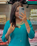 Anni Designer Women'S Rayon Blend Straight Embroidered Kurta With Pant (Bloom Sky Blue_Xxl_Sky Blue_Xx-Large),Sky Blue,2XL,,,