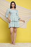 Toplot Dresses For Women Floral Print With 3/4 Sleeve (Midi-5067-Sky-L),Sky,,B0BS3KY2MG