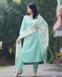 Gosriki Women'S Rayon Viscose Straight Solid Kurta With Pant & Dupatta (Pragya See Green-Vks03-Gs_M_See Green_Medium),See Green,,B0DXKWQ39W