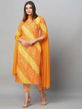 Anni Designer Women'S Cotton Blend Straight Printed Kurta With Pant & Dupatta (Makhan Mustard_Xl_Mustard_X-Large),Mustard,XL,Cotton Blend,Regular,