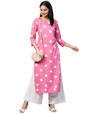 Anni Designer Women'S Crepe Traditional Straight Printed Kurta (Dots-Pink-28_Xxl_Pink_Xx-Large),Pink,2XL