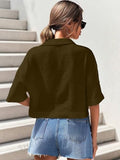 Toplot V-Collar Solid Crop Shirt For Women With Half Sleeves (Crop-Shirt-5183-Brown-L),Bronze,,B0D3LQCR7Z