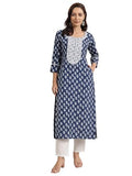 Libas Women'S Silk Blend Ethnic Motifs Straight Kurta (98029O_Indigo_M)