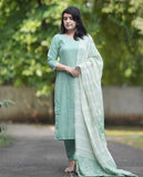 Gosriki Women'S Rayon Viscose Straight Solid Kurta With Pant & Dupatta (Pragya See Green-Vks03-Gs_M_See Green_Medium),See Green,,B0DXKWQ39W