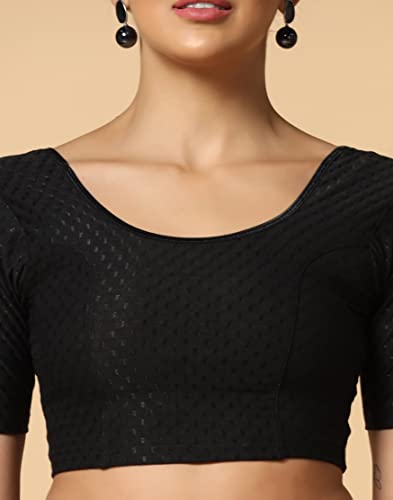 Toplot Cotton Blend Lycra Stretchable Readymade Blouses Pack Of 2 (Combo-5058-Bbp-Blk-34),Baby Pink-Black,34,B0CV5872B6