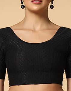 Toplot Cotton Blend Lycra Stretchable Readymade Blouses Pack Of 2 (Combo-5058-Bbp-Blk-34),Baby Pink-Black,34,B0CV5872B6