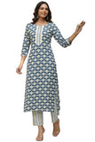 Gosriki Women'S Cotton Blend Straight Printed Kurta With Pant (Tbh Blue-Bfv-Gs_3Xl_Blue_Xxx-Large),Blue,3,B0CPXVDDQB