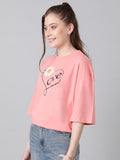 Kotty Women'S Cotton Blend Printed Oversized T-Shirts,Peach PinkApparel,L