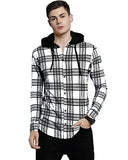 Eyebogler Men Checkered Hooded Neck White T-Shirt,WhiteApparel,L