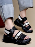 Shoetopia Smart Casual Black & White Sporty Sandals For Women & Girls /Eu40,White,7,B0F7LY7WLC
