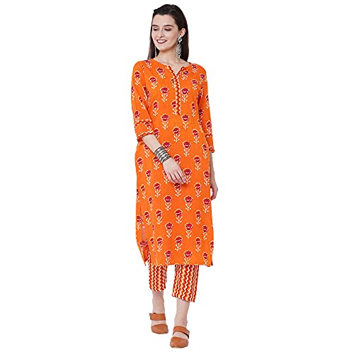 Gosriki Women'S Cotton Straight Kurta With Palazzo (Gshk132_Xxl_Orange_Xx-Large),Orange,2,B09H37KF9W