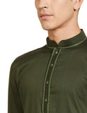 Manyavar Cotton Solid Casual Kurta Set For Men Green Green M