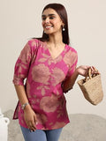Libas Women'S Cotton Floral Straight Kurti (29376O Pink Pink 2Xl