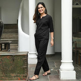 Anni Designer Women'S Cotton Blend Solid Ethnic Co-Ord Set (Madarija Black_S_Black_Small),Black,S,Cotton Blend,Regular,Kurta