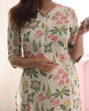 Anni Designer Women'S Cotton Blend Printed Straight Kurta With Pant & Dupatta (Kumud Cream_5Xl_Cream_Xxxxx-Large),Cream,5XL,Rayon Blend,Regular,