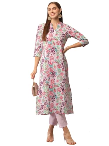 Gosriki Women'S Cotton Blend Straight Printed Kurta With Pant (Aria Multi-Gs_Xl_Multi_X-Large) Multicolour,Multicolour,,B0D2NDVDS9