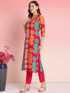Gosriki Women'S Rayon Blend Straight Printed Kurta With Pant (Surdas Pink-Vks01-Gs_Xxl_Pink_Xx-Large),Pink,2,B0DRNNCLNC