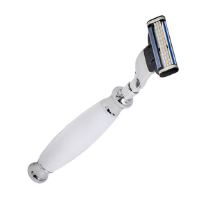 Union Razors Ss2Rz Razor With White Resin Handle And Lubricating Strip - Reusable Mens Shaving Razor