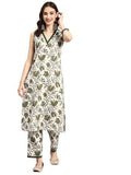 SMOWKLY V-Neck Sleeveless Kurta for Women (1434_DGRN_L)