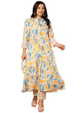 Gosriki Women'S Rayon Viscose A-Line Printed Kurta With Pant (Mandal Yellow-Vks01-Gs_L_Yellow_Large),Yellow,,B0F13Z7JC3