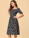 Toplot Dresses For Women Knee Length With Floral Print(Dress-5107-Black-L),Black,,B0C4DFNC3F