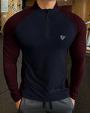 Eyebogler Men High Neck Colourblocked Full Sleeve Regualr Fit T-Shirt,Wine Melange - Navy Apparel,S