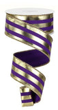 Metallic Vertical Stripes Wired Edge Ribbon, 1.5 x 10 Yards (Purple, Gold)