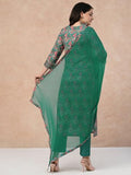 Anni Designer Women'S Rayon Blend Straight Printed Kurta With Pant & Dupatta (Shaniya Green-Nw_Xxl_Green_Xx-Large),Green,2XL,Rayon Blend,Regular,Kurta, Scarf