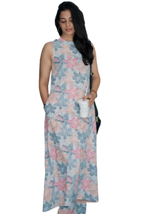 Anni Designer Women'S Rayon Viscose Anarkali Printed Kurta With Pant (Sbl Grey_Xxl_Grey_Xx-Large),Grey,2XL