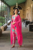 Anni Designer Women'S Cotton Blend Straight Printed Kurta With Pant & Dupatta (Toji Peach_S_Pink_Small),Pink,S,Cotton Blend,Regular,Kurta, Scarf