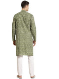 Sojanya (Since 1958 Men'S Cotton Mehendi & White Print Kurta & White Churidar Pyjama Set