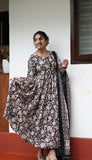 Gosriki Women'S Rayon Blend Anarkali Printed Kurta With Pant & Dupatta (Lilac Black-Gs_L_Black_Large),Black,,B0DFCG3J27