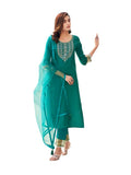 Sanisa Women's Art Silk Sequence Embroidery Straight Kurta Set with Dupatta (163KBD1752N-S_Teal Green)