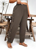 Toplot Women Casual Slanted Pocket Elastic Waist Tapered Pants (Button-Pant-5192-Dark Beige-36),Dark Beige,36,B0D86ZCFHK