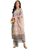 Anni Designer Women'S Cotton Blend Straight Printed Kurta With Pant & Dupatta (Kuntu Blue-Nwg_M_Blue_Medium),Blue,M
