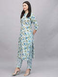 Anni Designer Women'S Cotton Blend Straight Printed Kurta With Pant (Dafiya Blue_S_Blue_Small),Blue,S,Cotton Blend,Dafiya_1426,Kurta