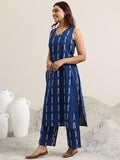 Libas Women'S Cotton Blend Self Design Kurta Set (400393_Blue_L)