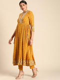Gosriki Women'S Rayon Viscose Anarkali Printed Kurta With Pant (Dawara Yellow-Gs_L_Yellow_Large),Yellow,,B0DS9GYW22