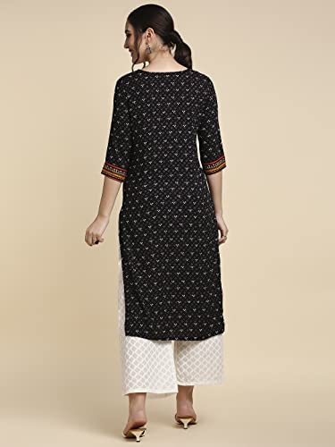 Anubhutee Black Ethnic Printed Straight Cotton Kurta Suit Set With Palazzos For Women Black S