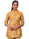 Libas Women'S Silk Blend Printed Straight Kurti (98209C_Yellow 1_Xxl)